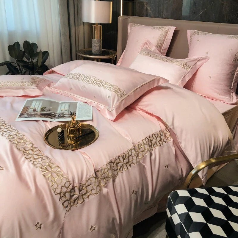 Luxury Embroidered Duvet Set-Light Pink