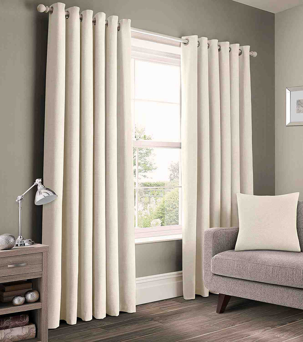 2 Pieces Plain Dyed Back Lining Eyelet Curtains - Cream