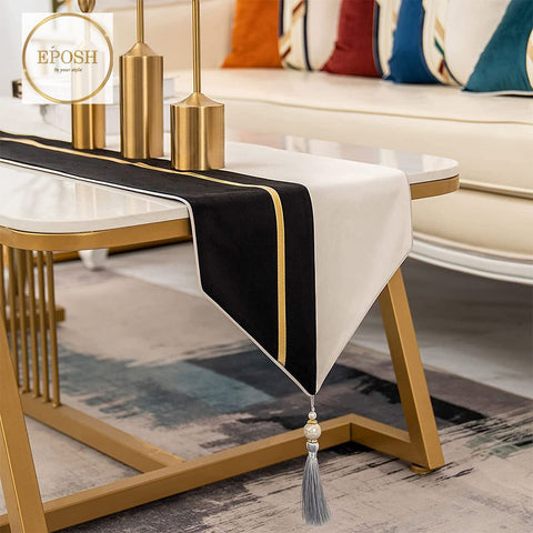 Velvet Table Runner  Black/White