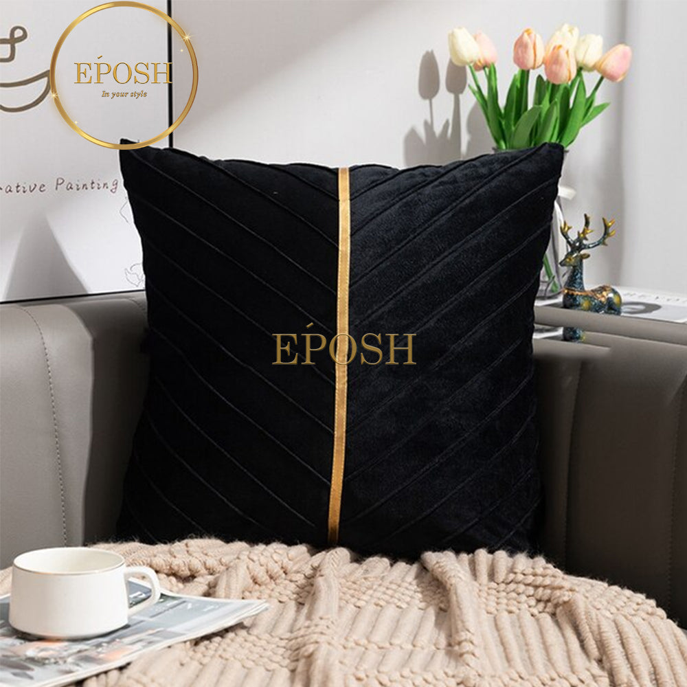 Pack of 2 Velvet Decorative Square Cushion -Black