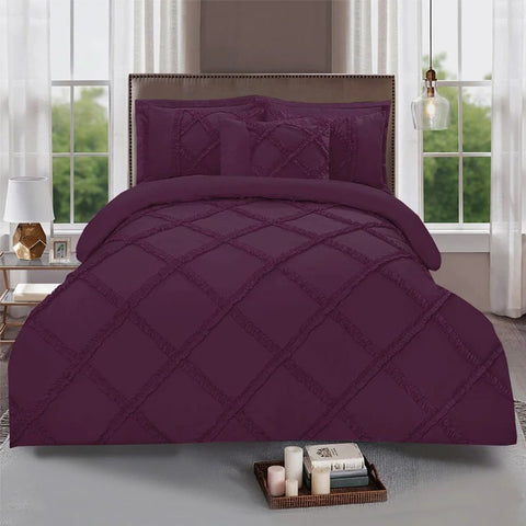 Ruffled Cross Pleated Duvet Set - Purple