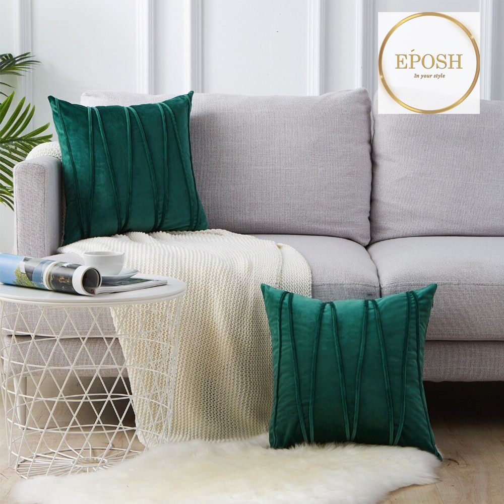 Pack of 2 Velvet Decorative Square Cushion-Dark Green