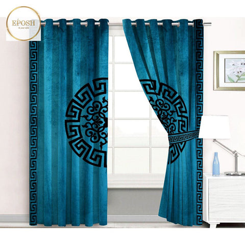 2 Pieces Premium splendid velvet curtain Panels & 2 Belts (Cyan Blue/Black)