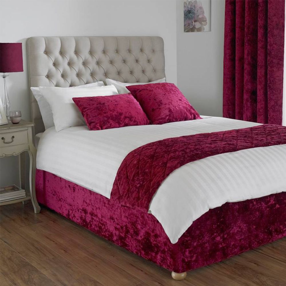 Crushed Velvet Bed Runner with 2 cushion covers Maroon