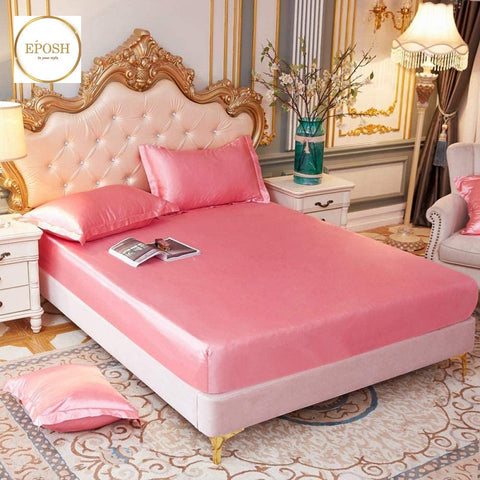 Silk Fitted Sheet with Pillow covers - Light Pink
