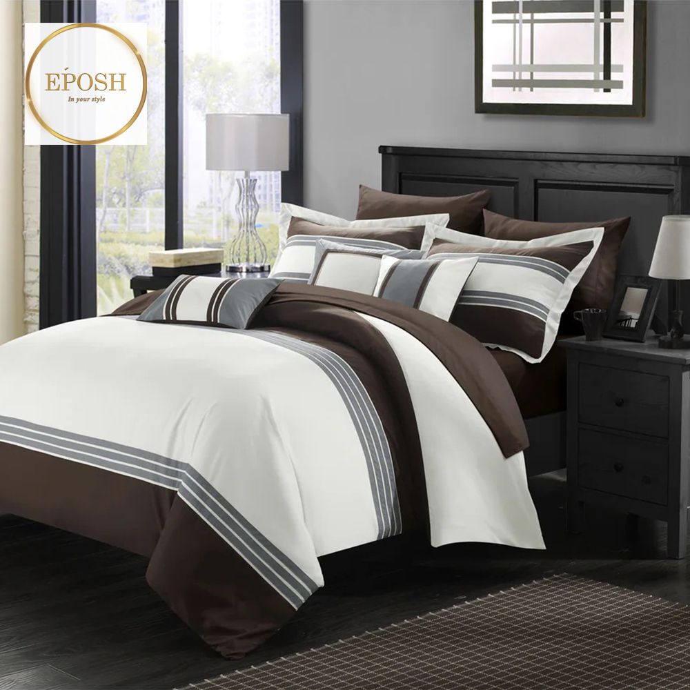Brown and Off White Embellish Duvet Set