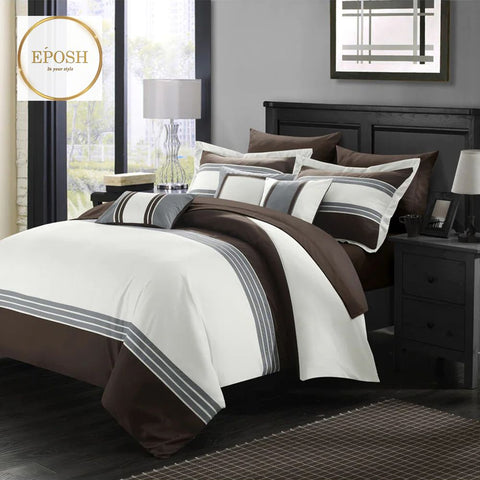 Brown and Off White Embellish Duvet Set