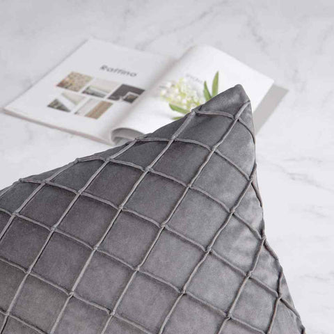 Pack of 2 Velvet Decorative Pleated Square Cushion -  Charcoal Grey