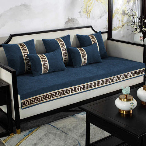 Luxury Velvet Sofa Cover With Cushion Covers - Blue
