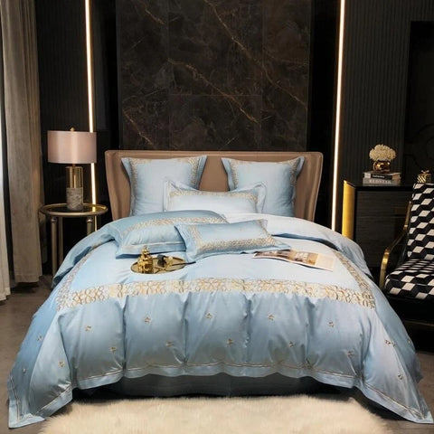 Luxury Embroidered Duvet Set-Sky Blue