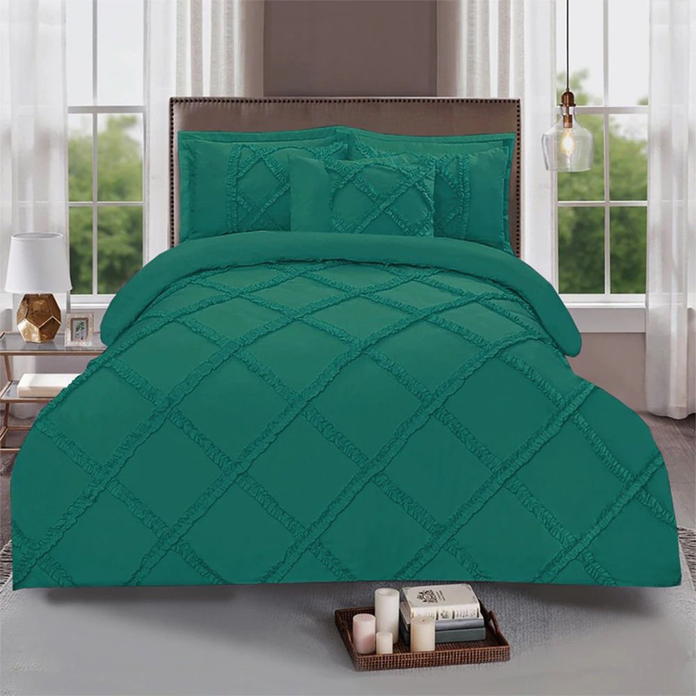 Ruffled Cross Pleated Duvet Set - Teal