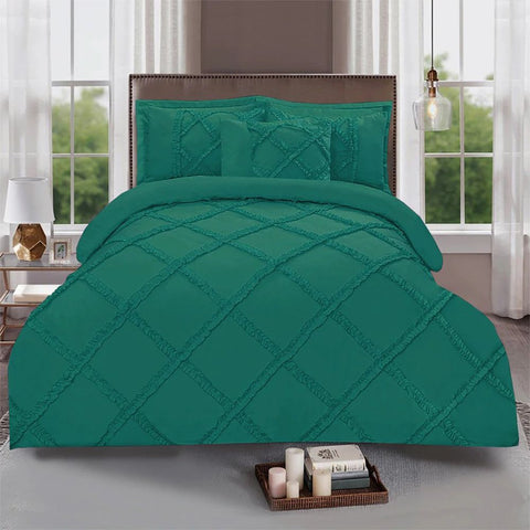 Ruffled Cross Pleated Duvet Set - Teal