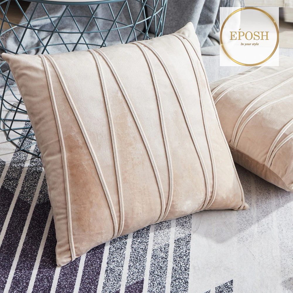 Pack of 2 Velvet Decorative Square Cushion-Beige