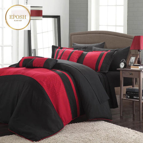Luxury Pleated Duvet Set - Black and Red