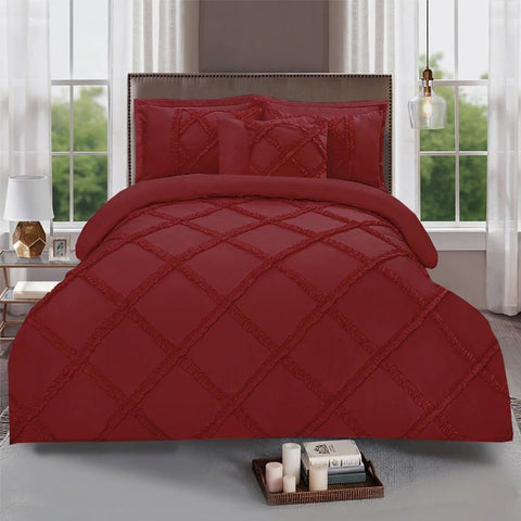 Ruffled Cross Pleated Duvet Set - Maroon