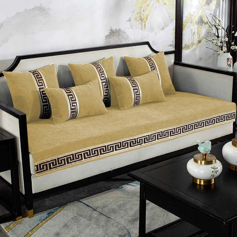 Luxury Velvet Sofa Cover With Cushion Covers - Mustard