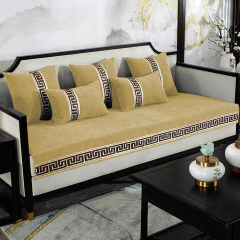 Luxury Velvet Sofa Cover With Cushion Covers - Mustard