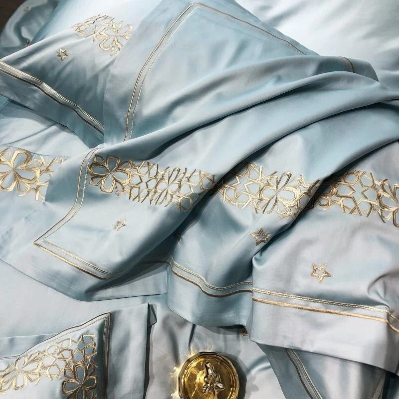 Luxury Embroidered Duvet Set-Sky Blue