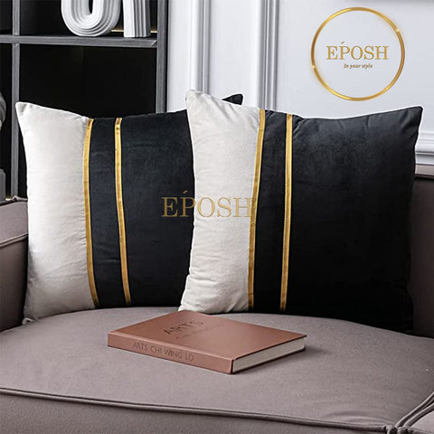 Pack of 2 Velvet Decorative Square Cushion -Black and White