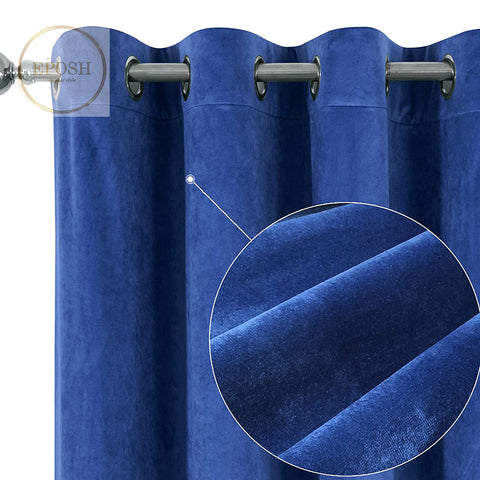 2 Pieces Plain Dyed Velvet Eyelet Curtains-Royal Blue