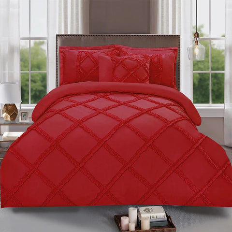 Ruffled Cross Pleated Duvet Set - Red