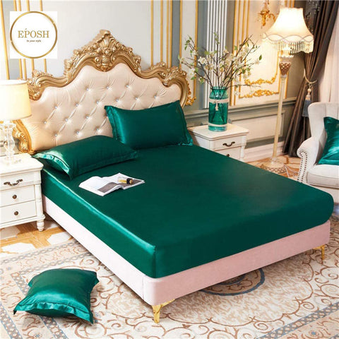 Silk Fitted Sheet with Pillow covers - Royal Green