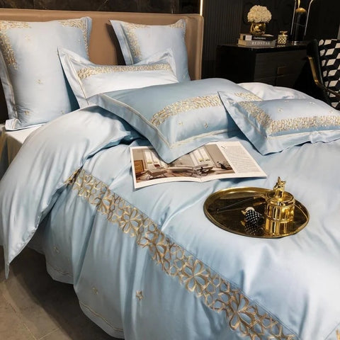 Luxury Embroidered Duvet Set-Sky Blue