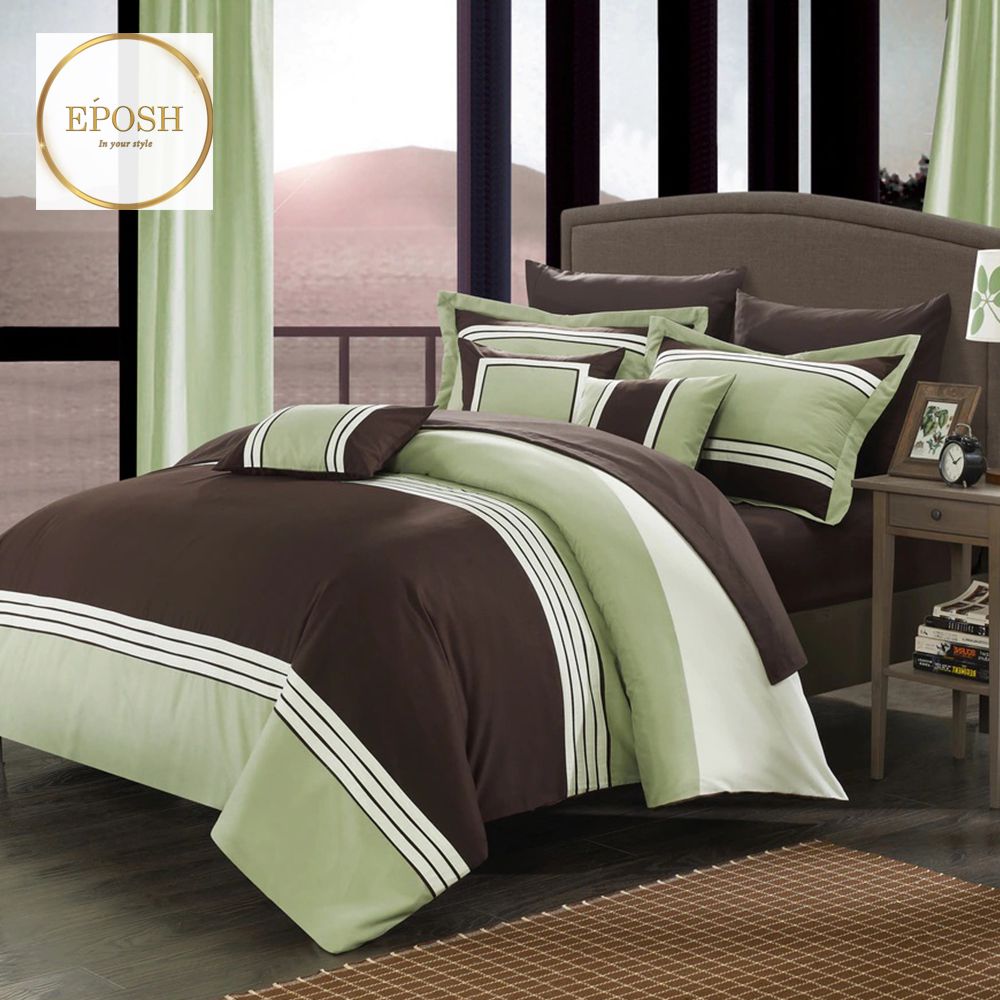 Brown and Green Embellish Duvet Set