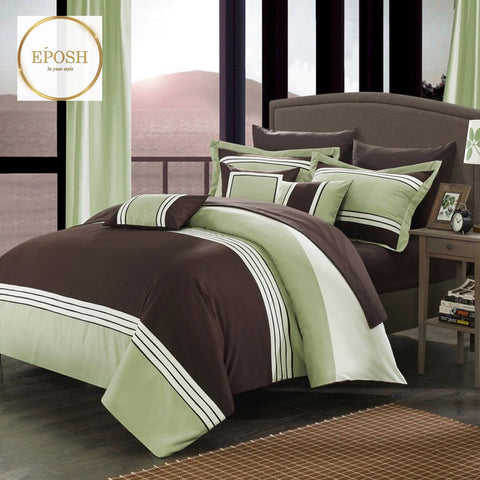 Brown and Green Embellish Duvet Set