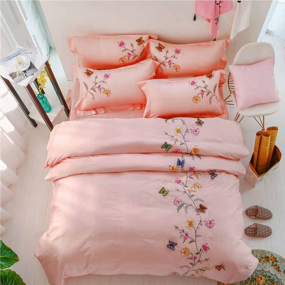 New Luxury Embroidered Peach Duvet Set-01