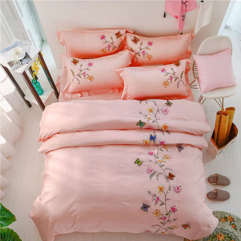 New Luxury Embroidered Peach Duvet Set-01