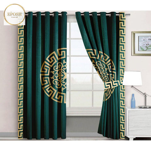 2 Pieces Premium splendid velvet curtain Panels (Green/Gold)