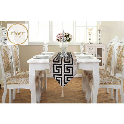 Double Splendid Velvet Table Runner Beige