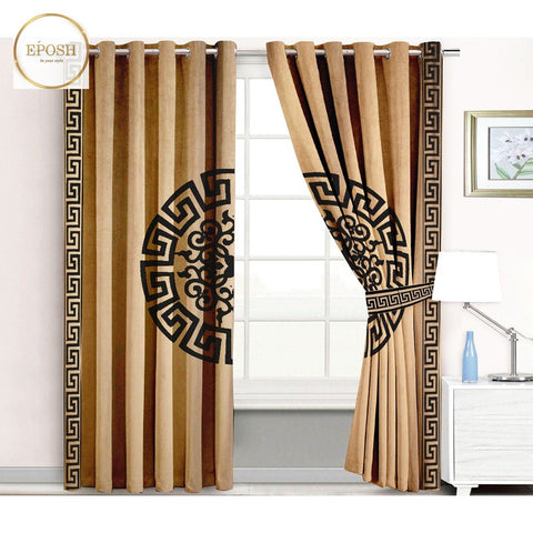 2 Pieces Premium splendid velvet curtain Panels & 2 Belts (Dull Brown/Black)
