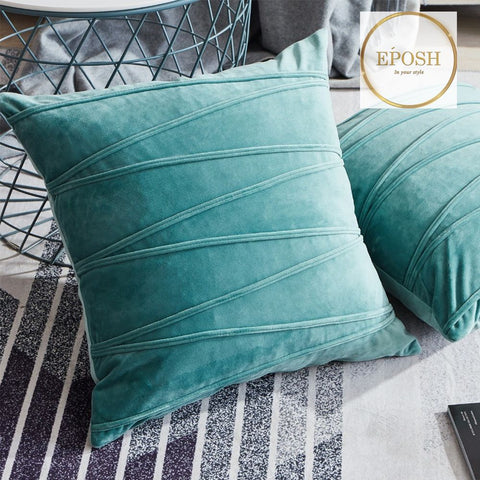 Pack of 2 Velvet Decorative Square Cushion-Sea Green
