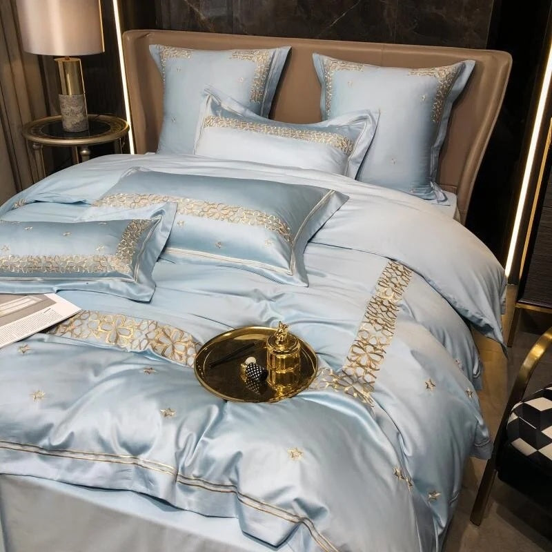 Luxury Embroidered Duvet Set-Sky Blue