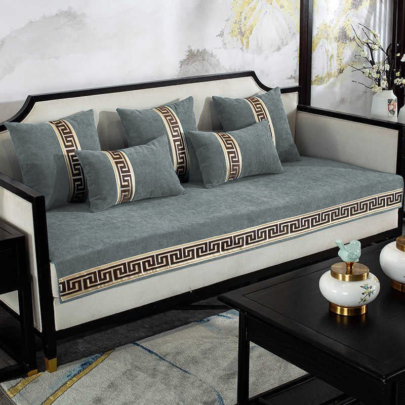 Luxury Velvet Sofa Cover With Cushion Covers - Grey