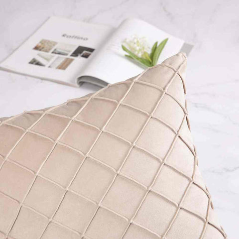 Pack of 2 Velvet Decorative Pleated Square Cushion -  Beige