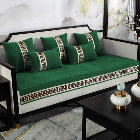 Luxury Velvet Sofa Cover With Cushion Covers - Dark Green