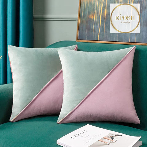 Pack of 2 Velvet Decorative Square Cushion-Silver Grey&Pink