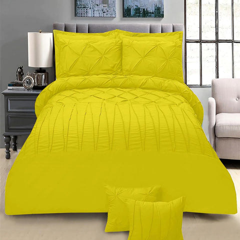 Exotic Embellish Pintucks & Cross Pleated Duvet Set - Yellow