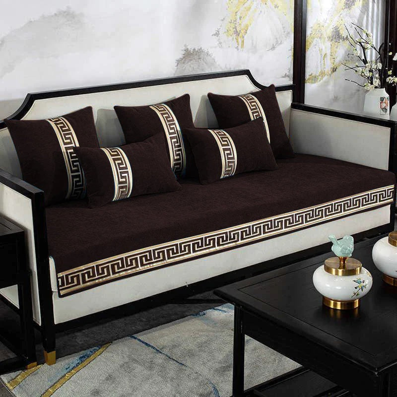 Luxury Velvet Sofa Cover With Cushion Covers - Brown