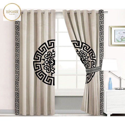 2 Pieces Premium splendid velvet curtain Panels & 2 Belts (Beige/Black)