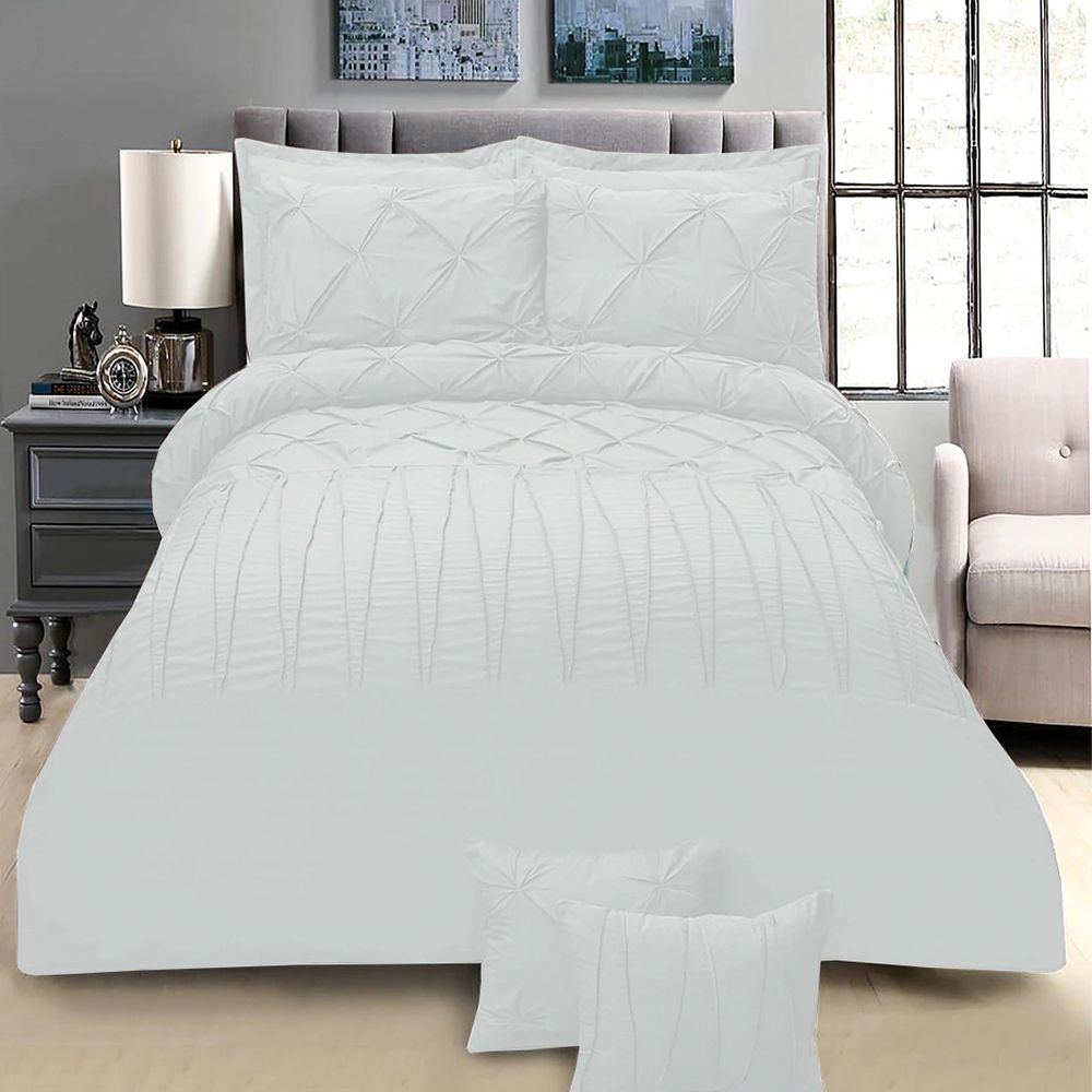 Exotic Embellish Pintucks & Cross Pleated Duvet Set - White