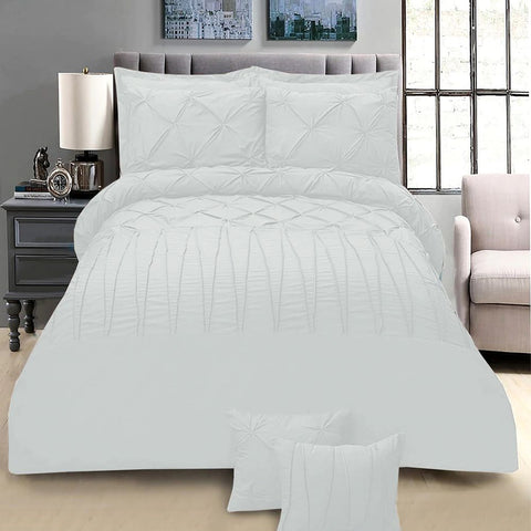 Exotic Embellish Pintucks & Cross Pleated Duvet Set - White