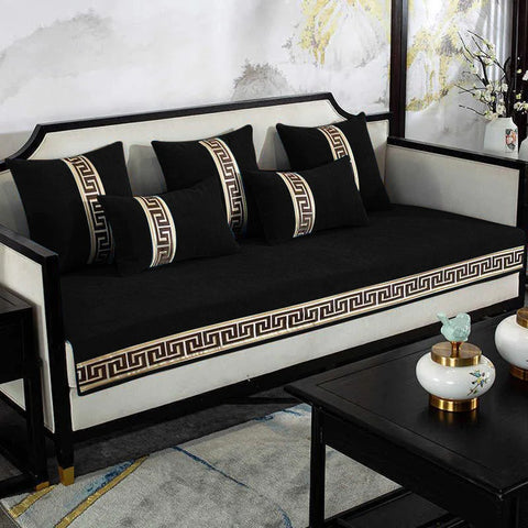 Luxury Velvet Sofa Cover With Cushion Covers - Black