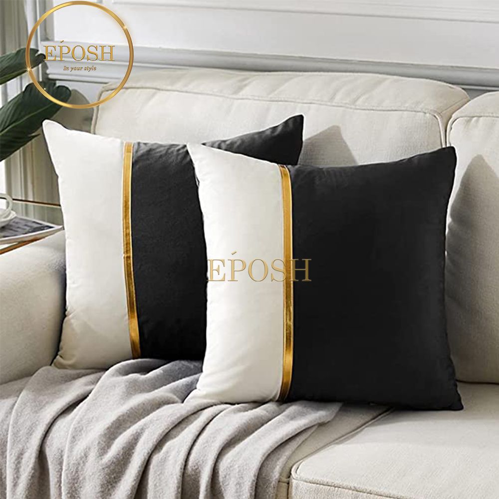 Pack of 2 Velvet Decorative Square Cushion -Black and White02