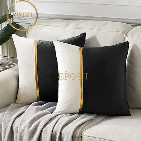 Pack of 2 Velvet Decorative Square Cushion -Black and White02