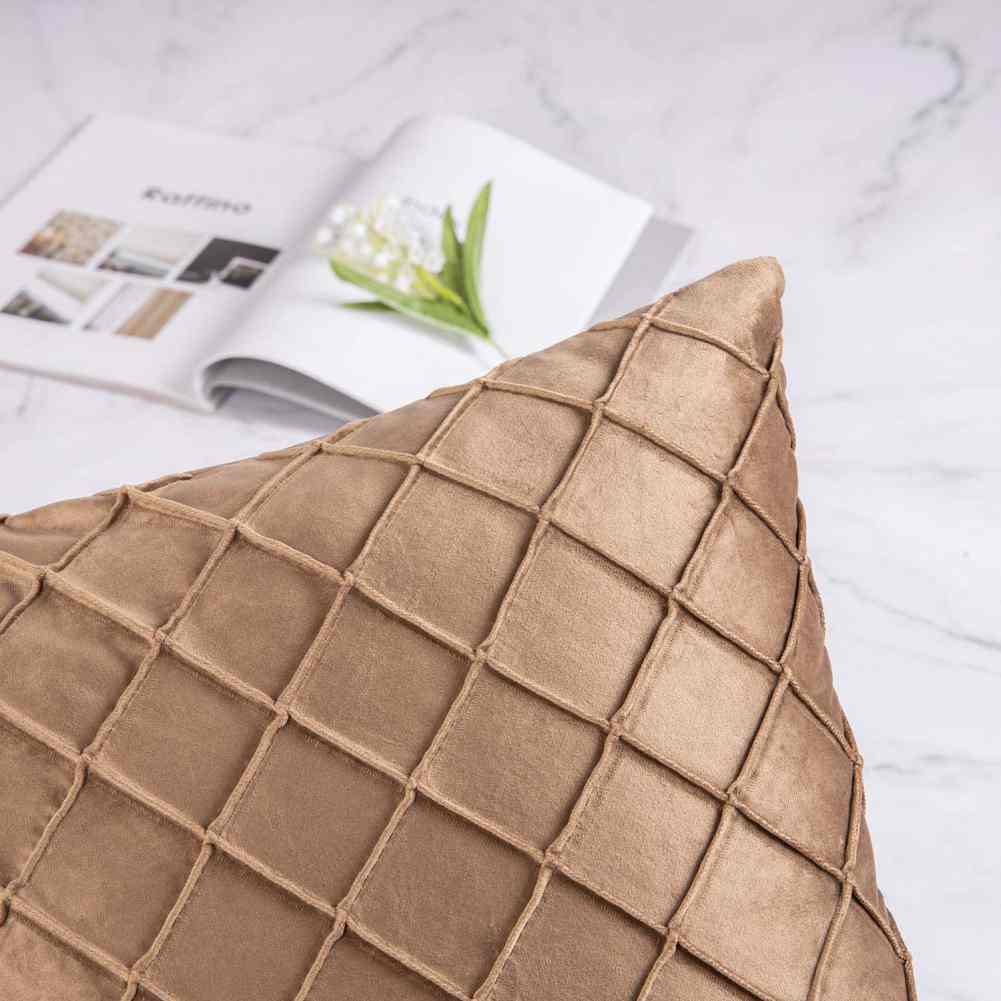 Pack of 2 Velvet Decorative Pleated Square Cushion -  Brown