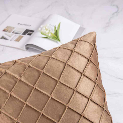 Pack of 2 Velvet Decorative Pleated Square Cushion -  Brown